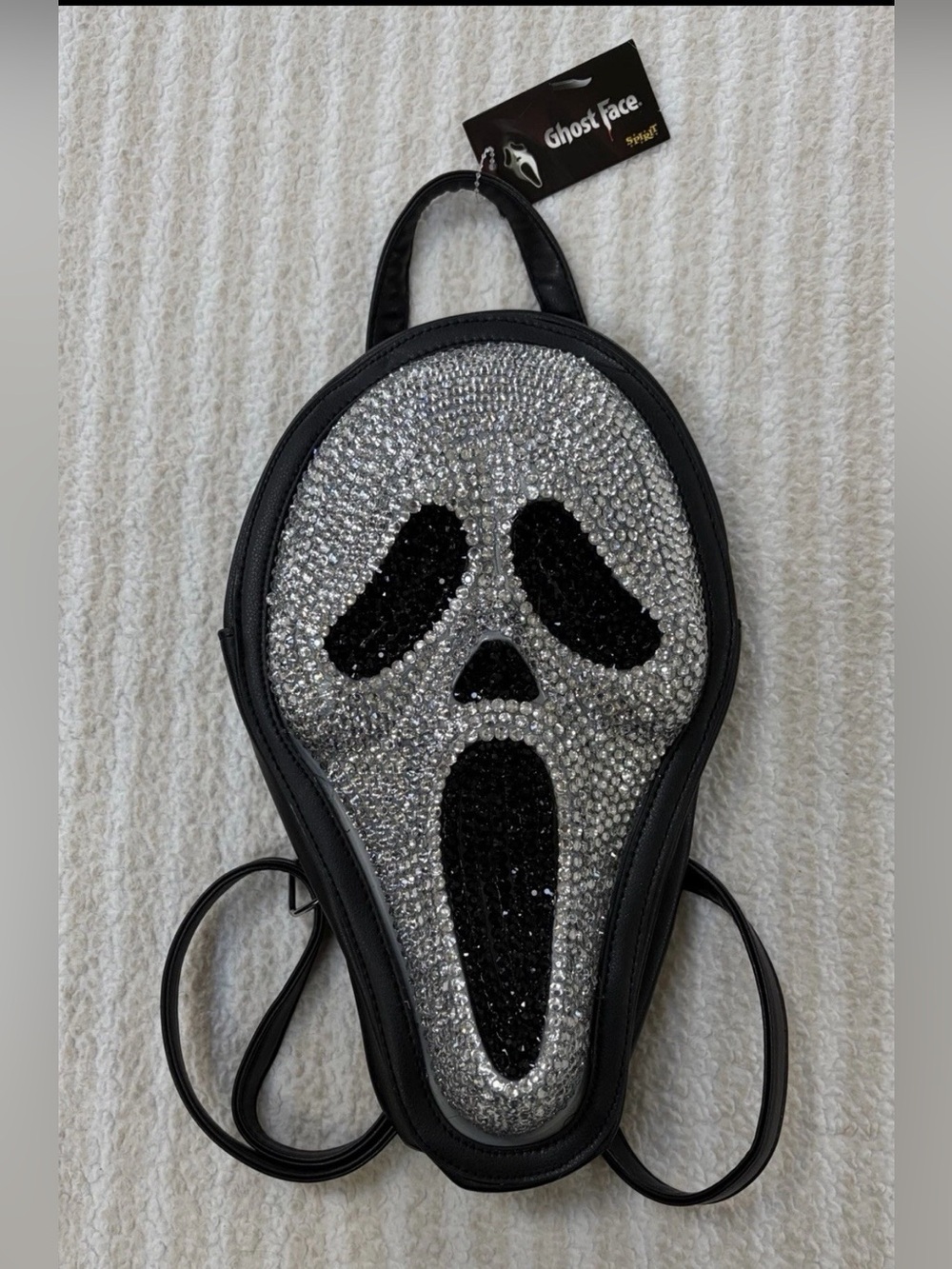 Ghost Face Embellished Silver & Black Backpack